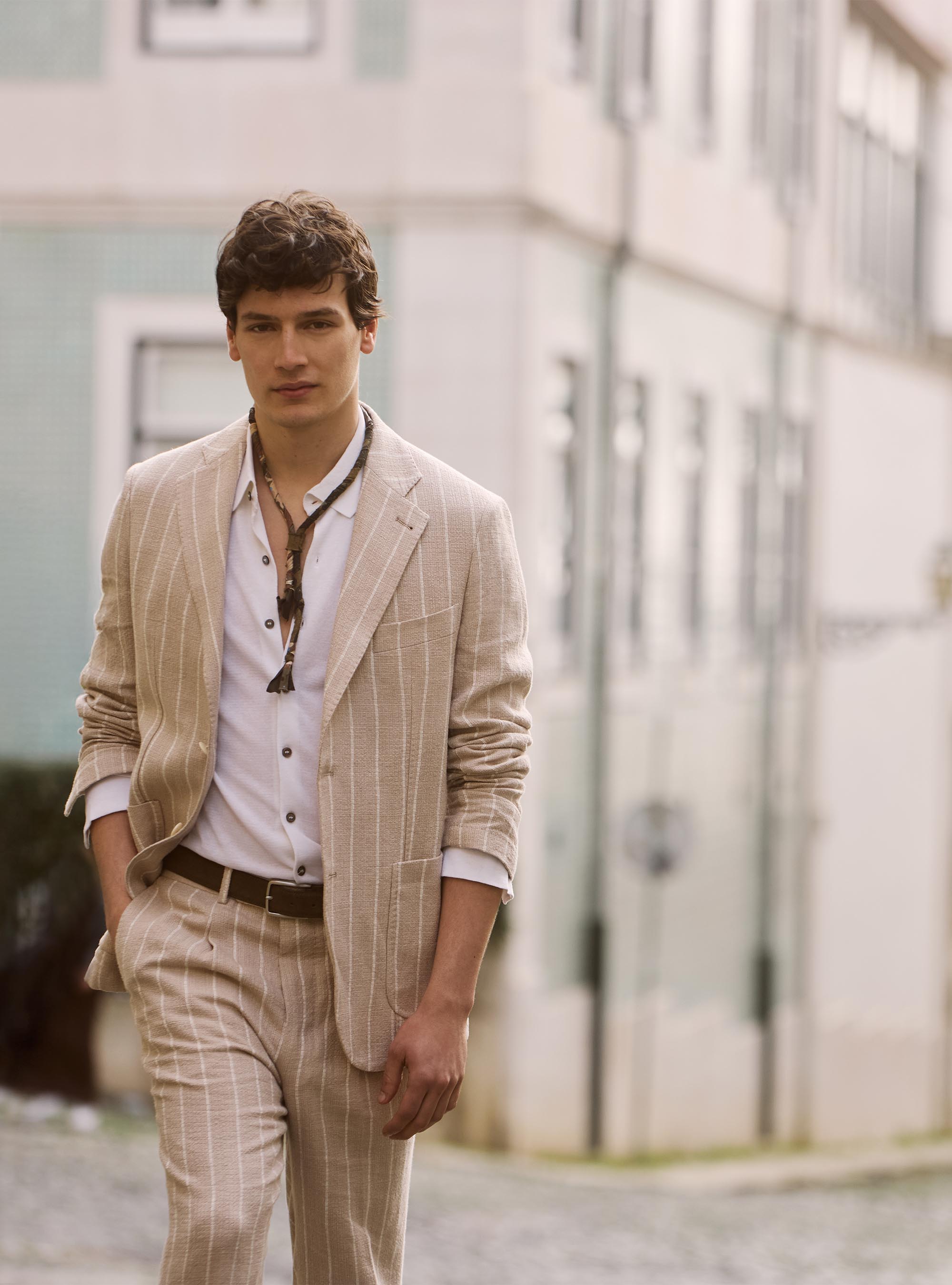 Single-breasted crepe linen pinstripe suit, 